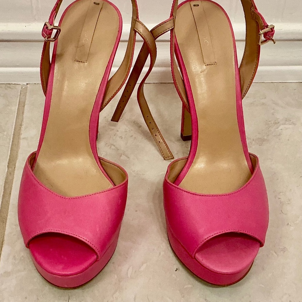 Hot Pink Platform Peep Toe Slingback Heels - Size 8